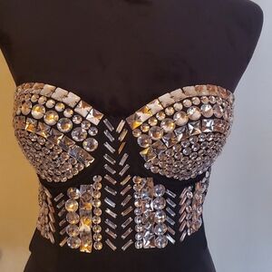 Elegant Strapless Black Dress with Silver Embellishments